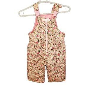 OshKosh B'Gosh Bib Overall Snow Pants Pink Flowers Mini All-Over Floral Sz 12M
